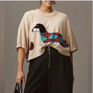 Anthropologie NWT Goldie Crew-Neck Cashmere Sweater whimsical dachshund size S